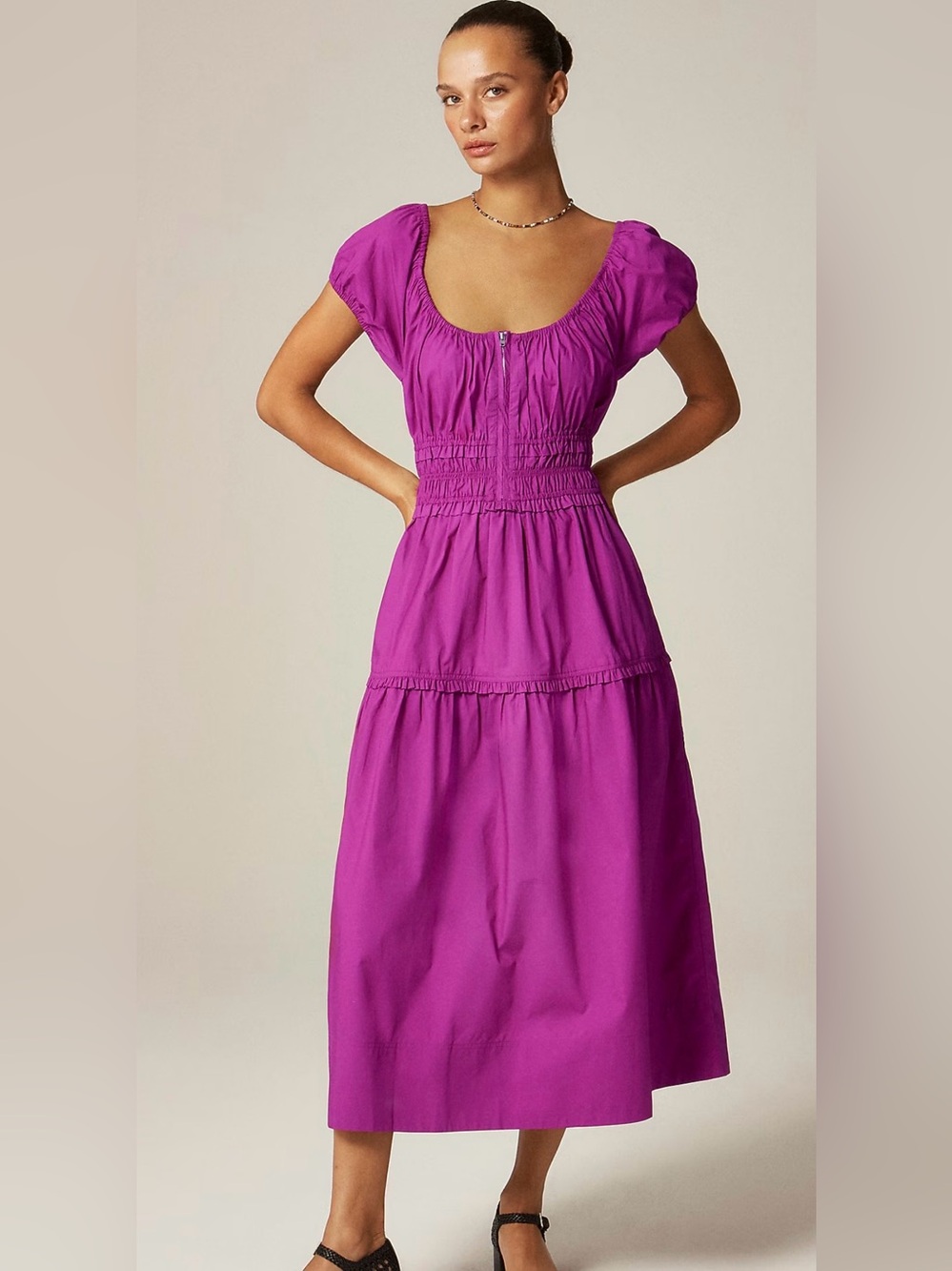 J. Crew Tiered Midi Dress in Cotton Poplin